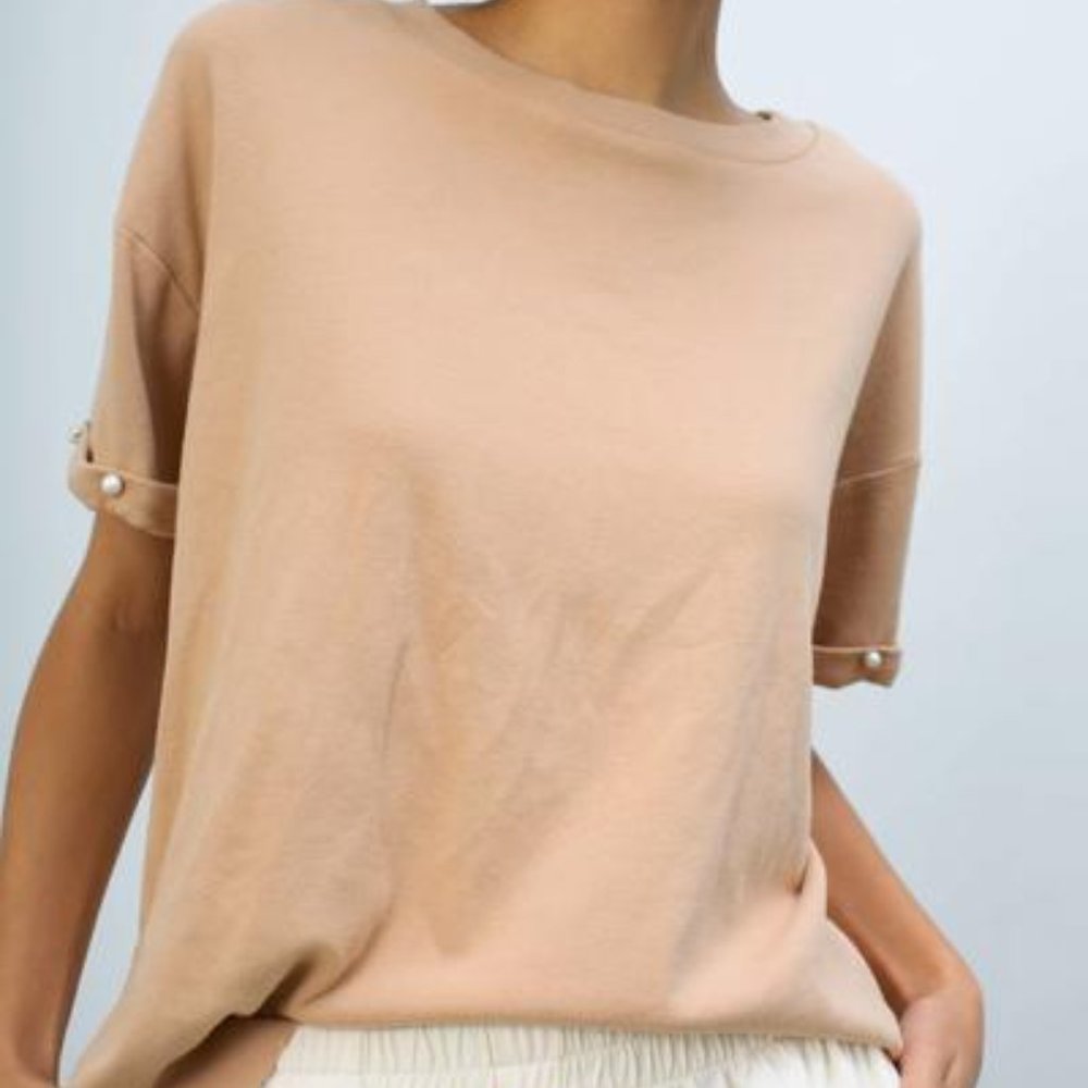 DONNI Pearl Tee - Latte - S - NWT - Picture 3 of 6